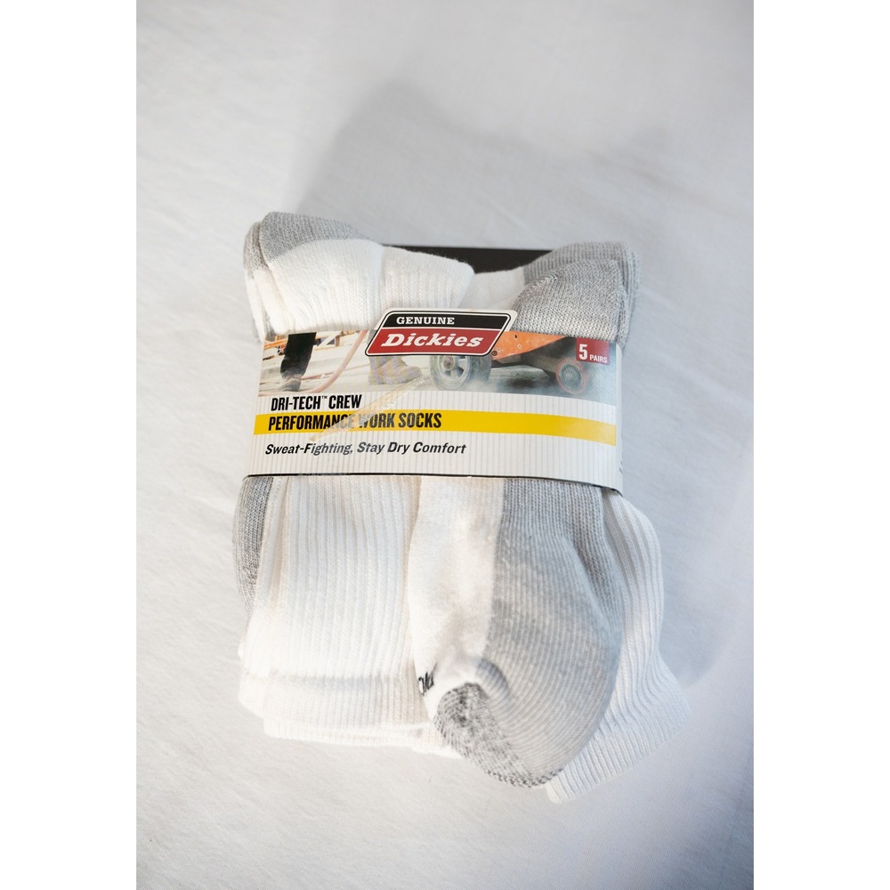 Dickies Crew Socks Mens 6-12 White NEW 5-Pack Dri-Tech Performance Work K11750